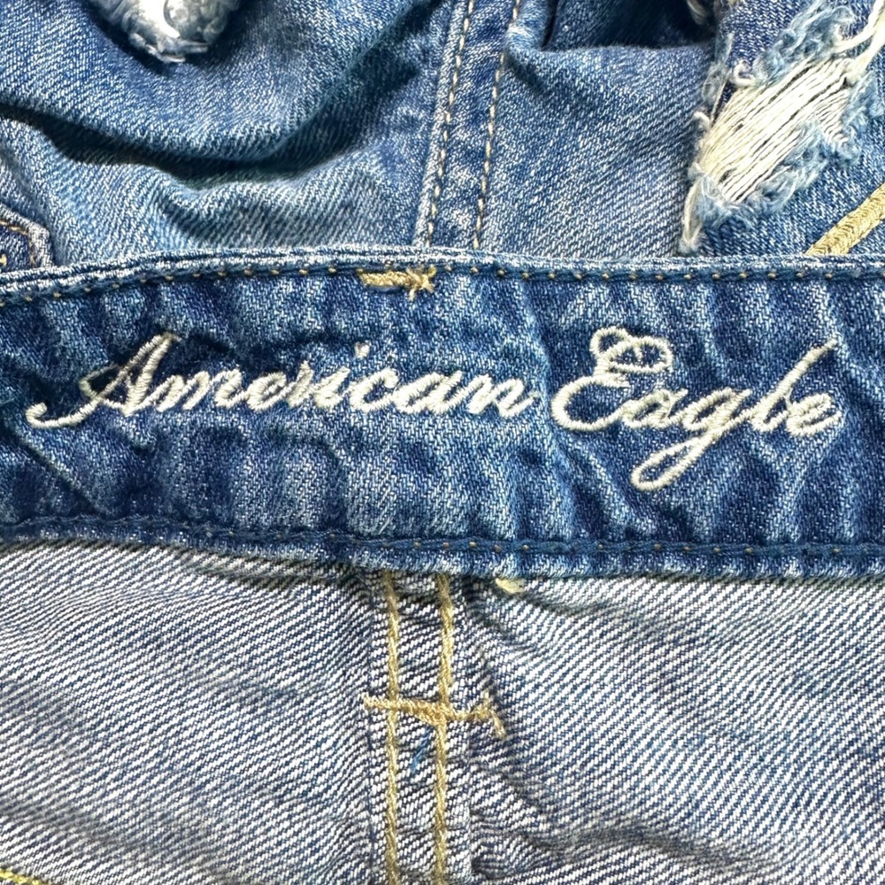 VTG Y2K 00s American Eagle Denim Low Rise Micro Mini Jean Shorts Sz 8 Distressed - Picture 6 of 7